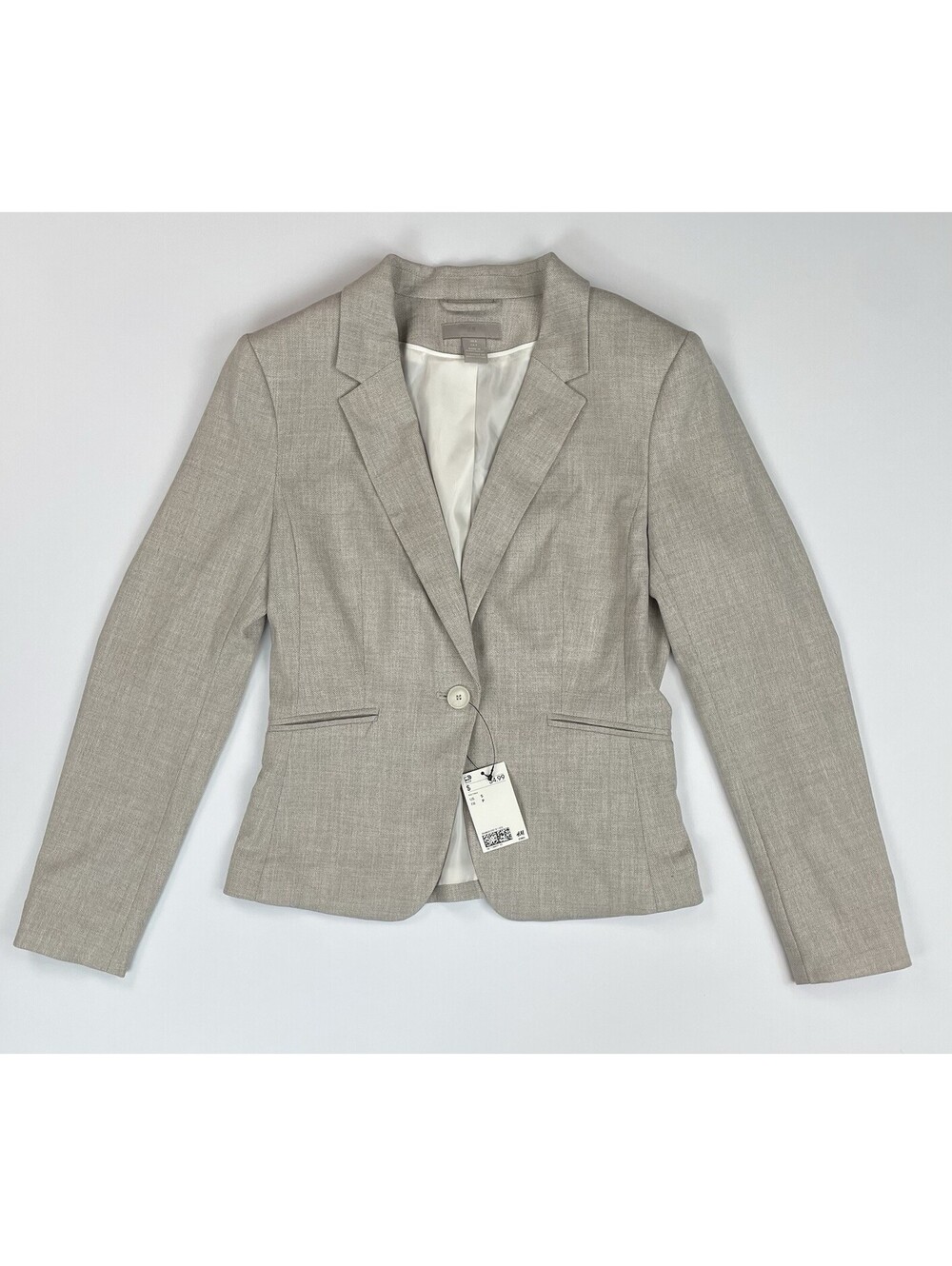 NWT H&M Light Beige Melange Fitted Blazer Suit Jacket Business Career Womens S
